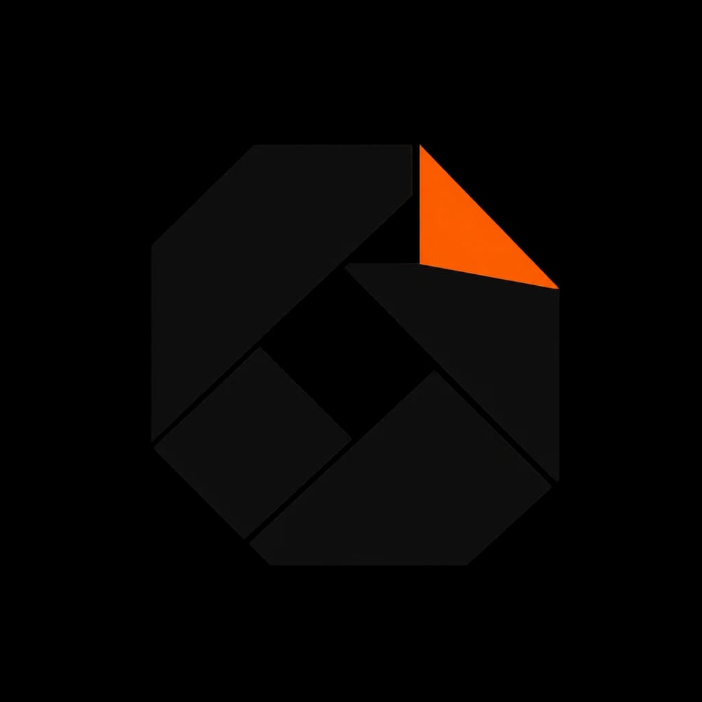 Schwarzes geometrisches Faltenzeichen mit kleiner orangefarbener Ecke