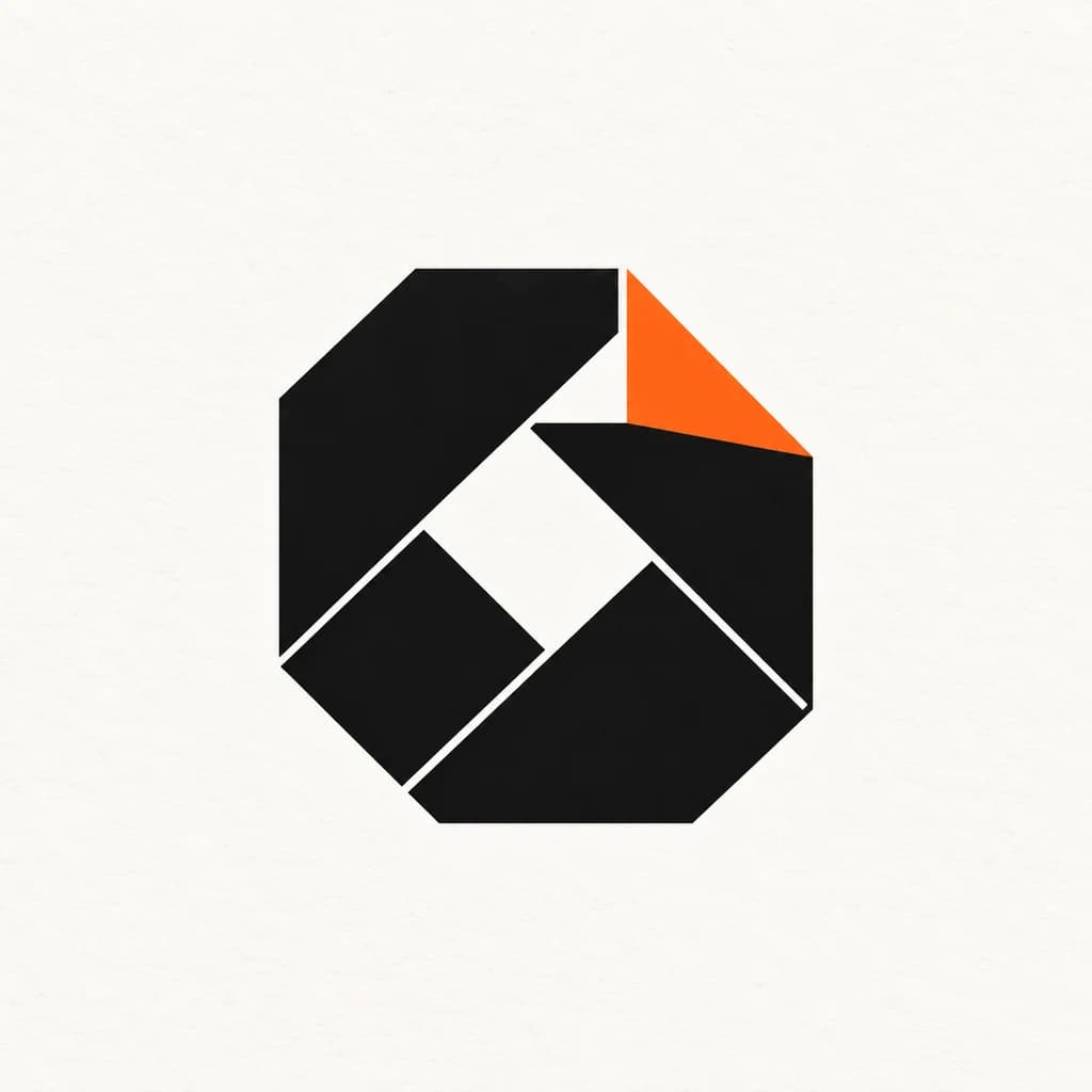 Schwarzes geometrisches Papierfaltenzeichen mit kleiner orangefarbener Ecke